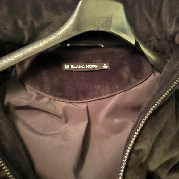 Blanc Noir Black Velvet Puffer Coat with Hood and Quilted Design - Picture 3 of 3